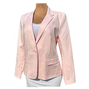 VTG Liz Claiborne Career Blazer Sz L Soft Pink Pastel Cotton 1-Button Lined EUC